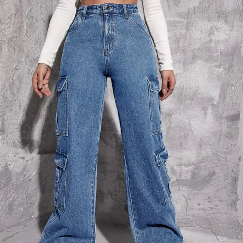 Loose High Waist Multi-Bag Jeans for Women