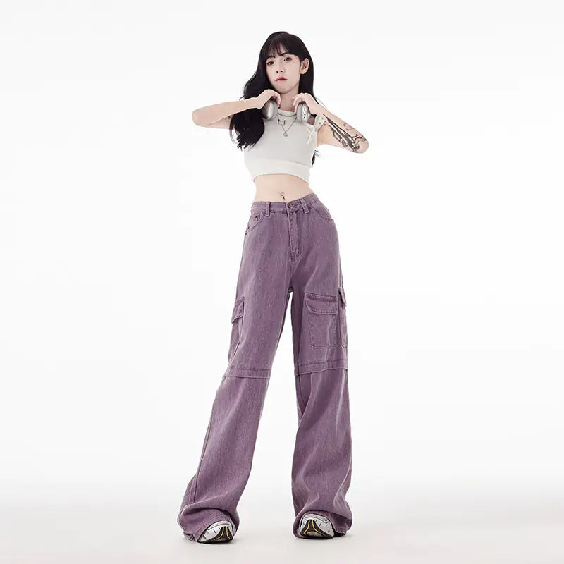 Purple Street Multi-Pocket Workwear Jeans for Women