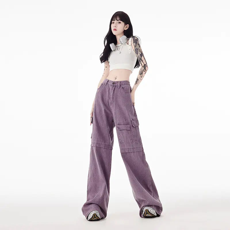 Purple Street Multi-Pocket Workwear Jeans for Women