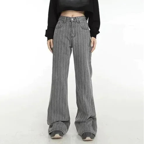 High-Waisted Striped Wide-Leg Jeans for Women