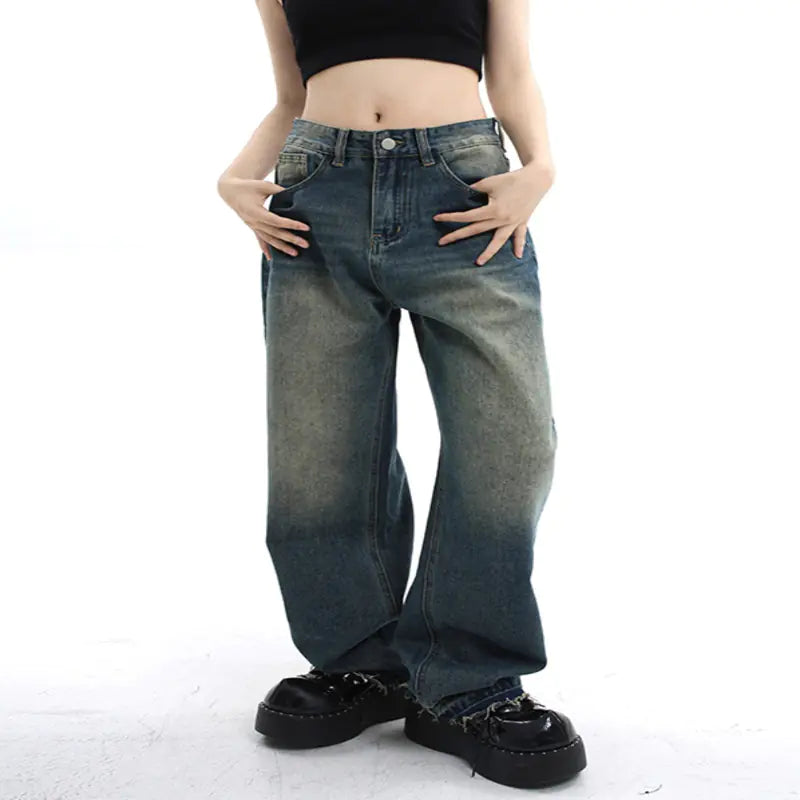 High Waisted Retro Straight Leg Jeans for Women