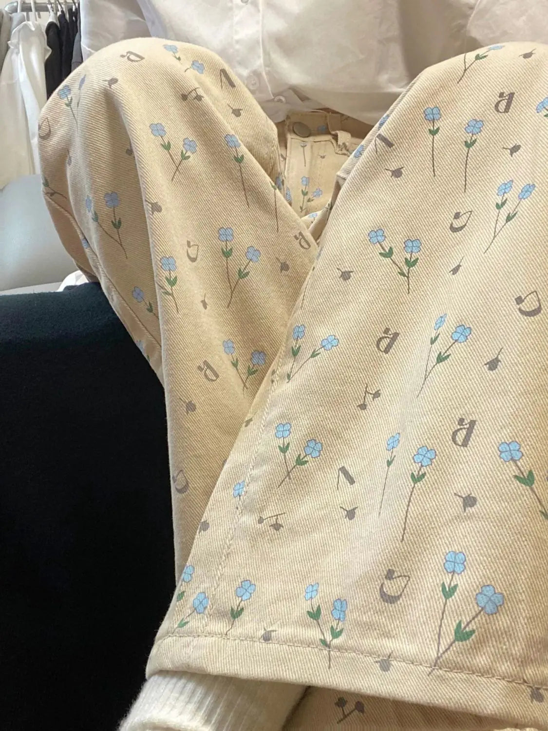 Apricot Floral Wide-Leg Jeans for Women