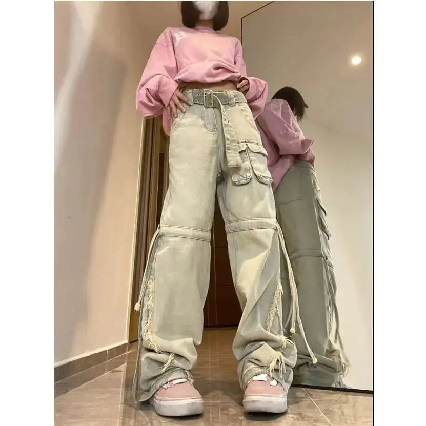 "Loose High-Waisted Work Jeans for Women"