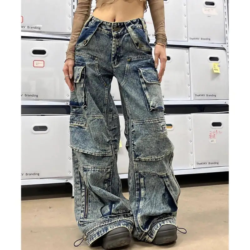 Plus Size Multi-Pocket Workwear Jeans for Women