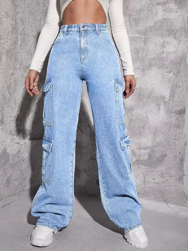 Loose High Waist Multi-Bag Jeans for Women