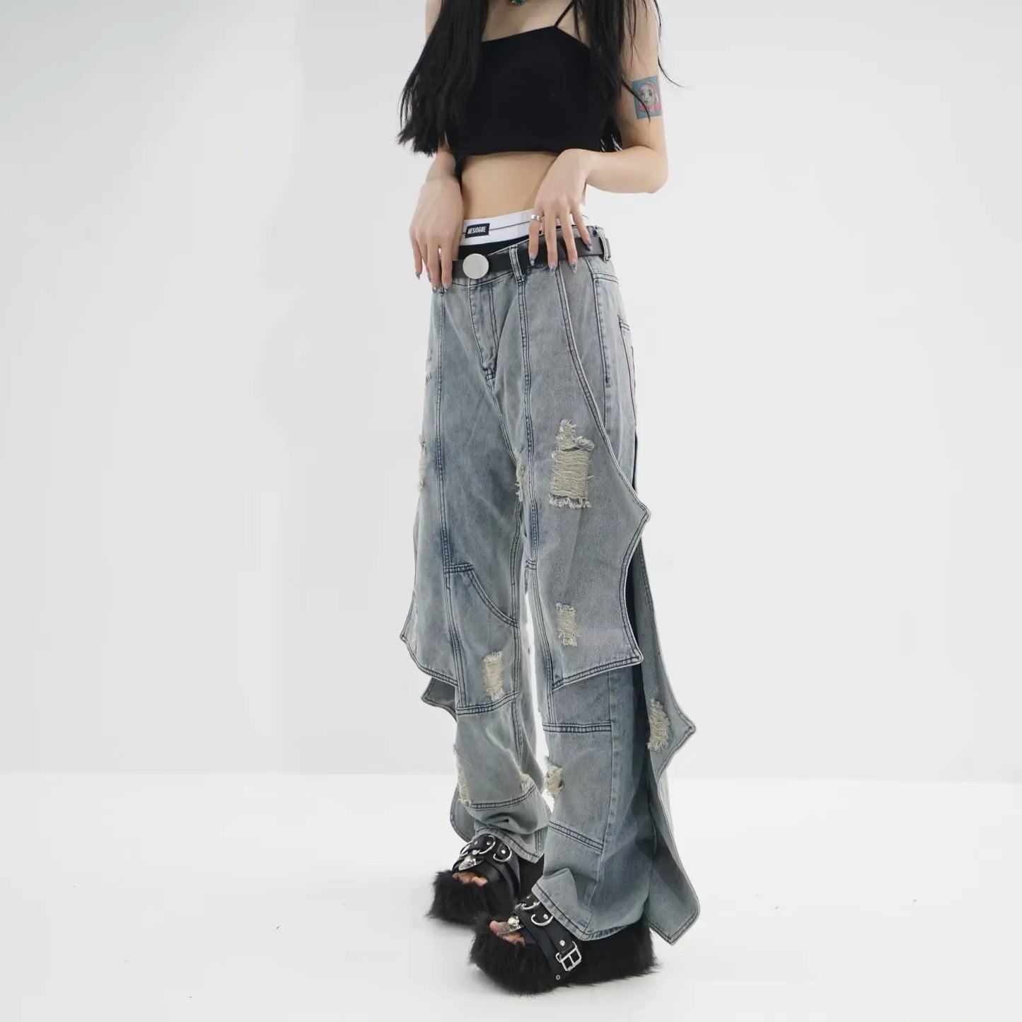 Washed Loose Straight Jeans for Men and Women
