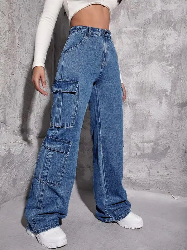 Loose High Waist Multi-Bag Jeans for Women