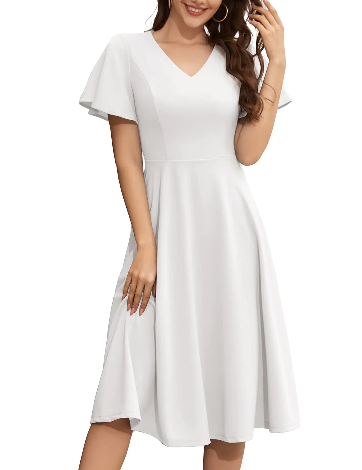 Bridesmay Cocktail Dresses for Women 2024 Elegant Flared Sleeve Wedding Guest 2024 Tea Party Dresses for Women White M