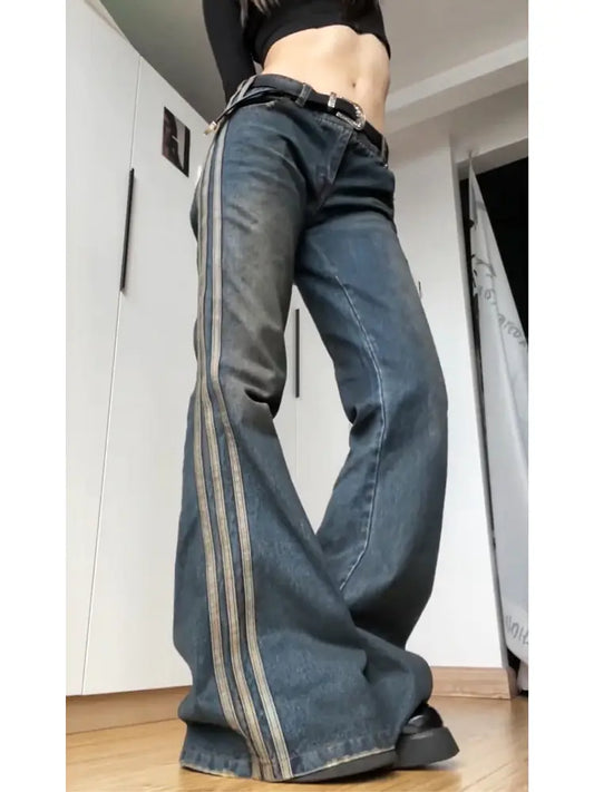 Vintage Striped High Street Jeans for Women