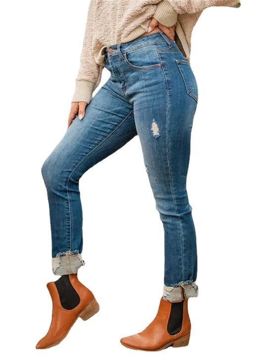 Slim Fit Torn Blue Jeans for Women