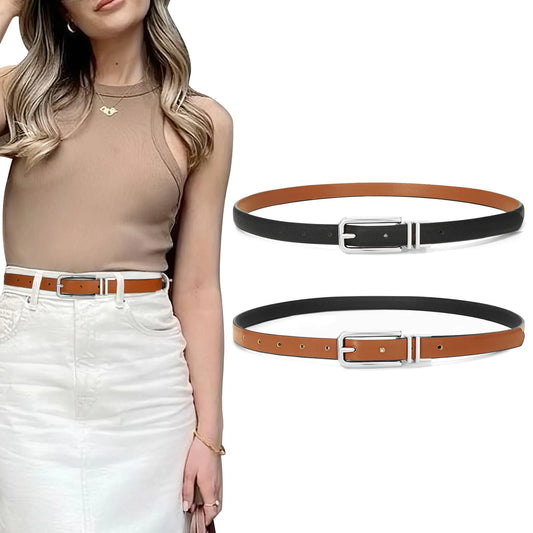 SUOSDEY Women Reversible Leather Belt with Rotating Pin Buckle for Jeans Pants Dresses