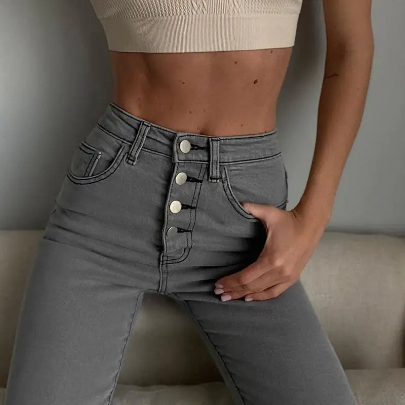 Exposed Black Straight-Leg Jeans for Women