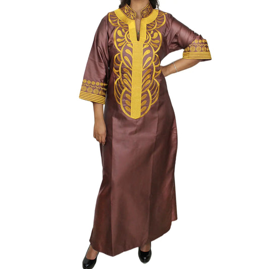 TIDOIRSA African Dresses for WomenEmbroidery Wedding Dress African Attire for Women (3XLBrown)
