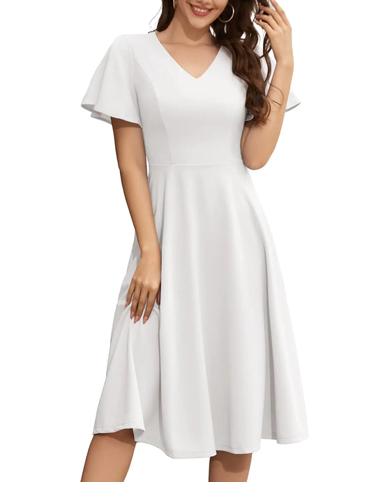Bridesmay Cocktail Dresses for Women 2024 Elegant Flared Sleeve Wedding Guest 2024 Tea Party Dresses for Women White M