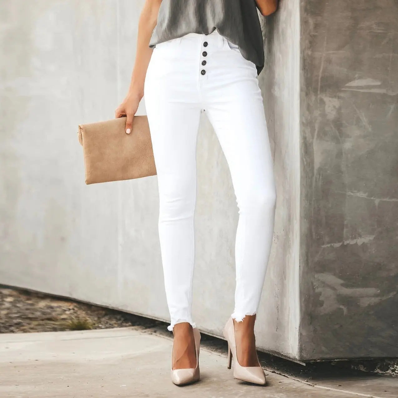 Solid Color Stretch Jeans for Women - European & American