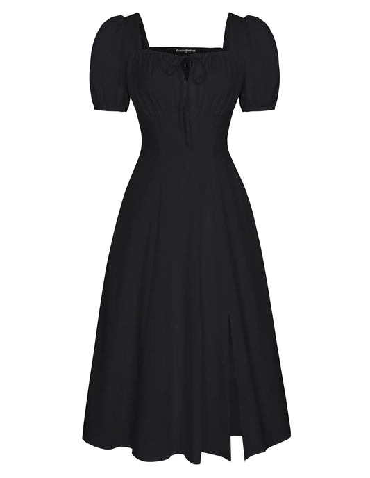 Scarlet Darkness Renaissance Dress for Women Medieval Corset Milkmaid Dresses with Slit Black XXL