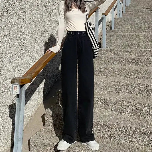 High Waist Dropping Straight Jeans for Women
