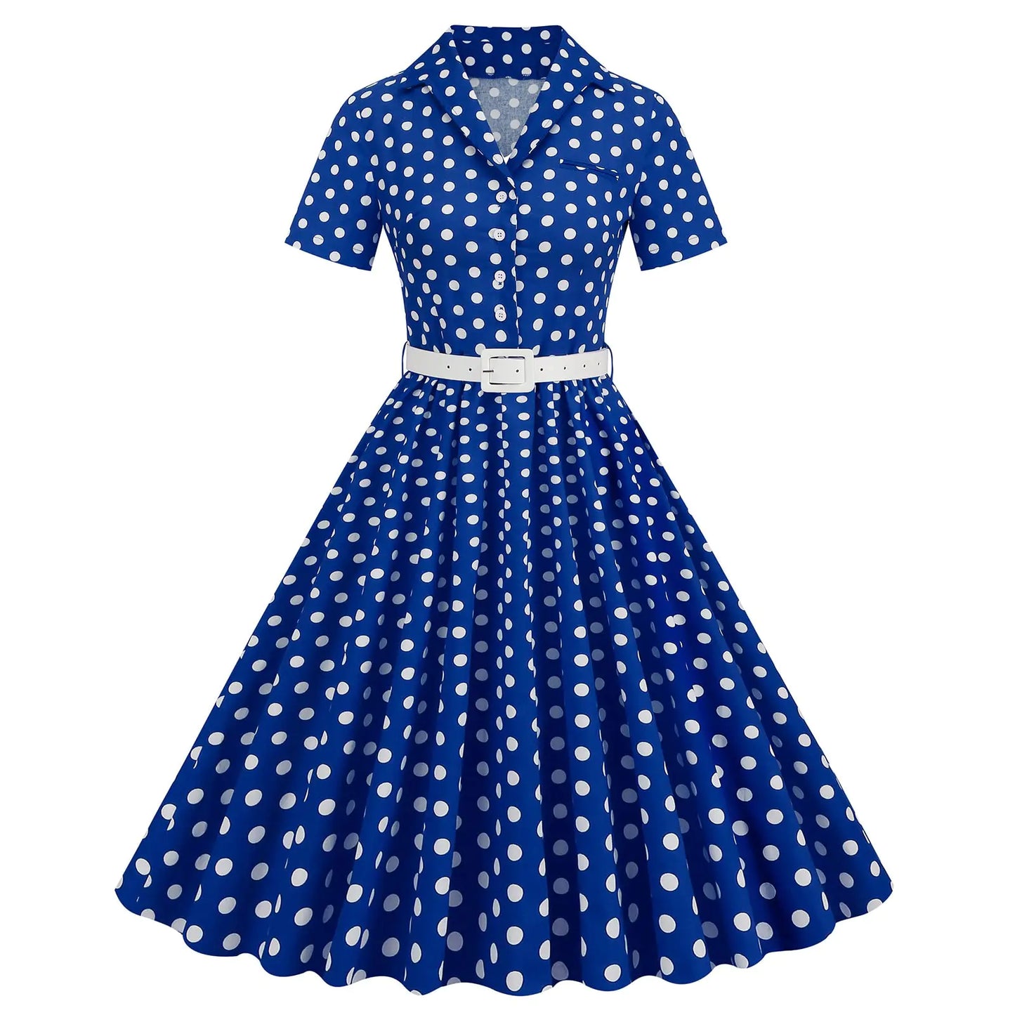 Vintage Dress for Women 1950s Polka Dot Dresses Retro Dresses Vestidos Mujer V Neck for Cocktail Prom Ball Tea Party Church Wedding 1960s Dresses A-Line Button Swing Dress Royal Blue Polka Dot XXL