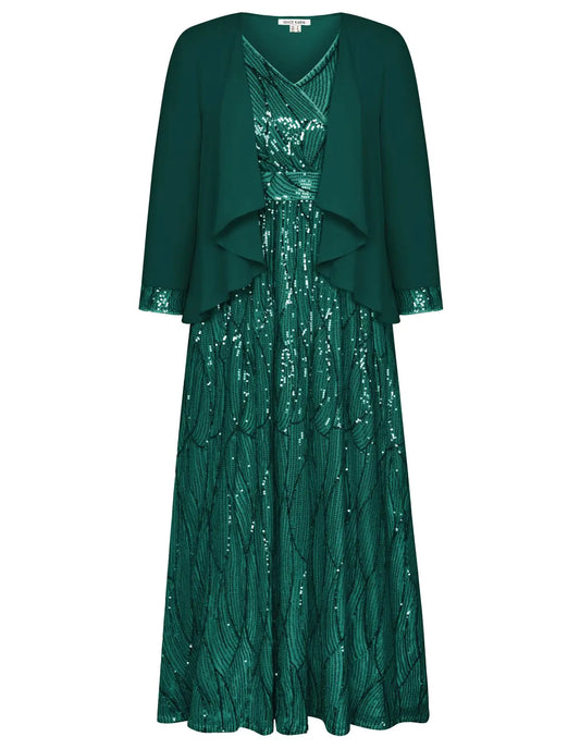 GRACE KARIN Sequin Dress for Women Wedding Guest Dresses with Jacket Dark Green 8