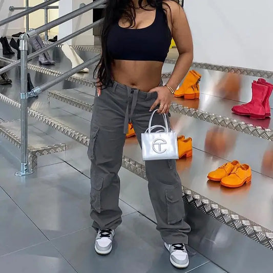 High Waist Patchwork Multi-pocket Jeans for Women