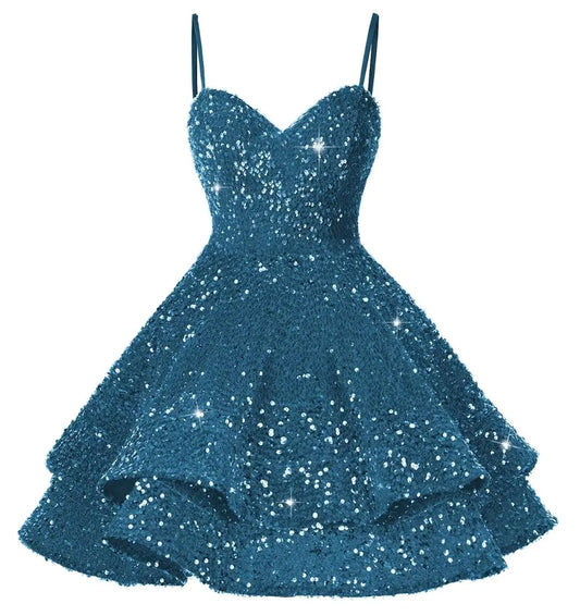 Stylefun Short Prom Dresses for Sweet 16 Sequin V-Neck Homecoming Dress for Teens Homecoming Dresses for Women Plus Size 16 Peacock
