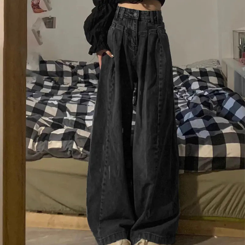 Vintage High Waisted Loose Black Jeans for Women