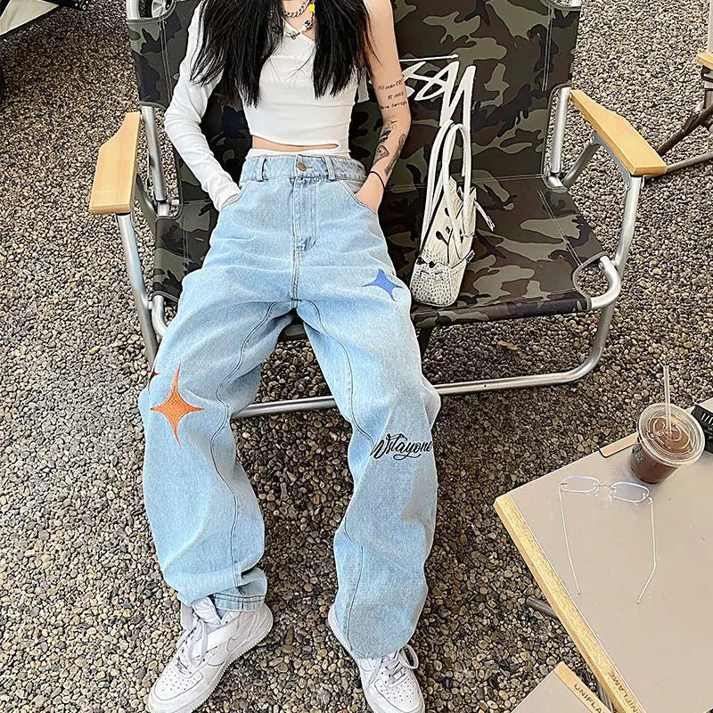 Embroidered High Street Hip-hop Jeans for Women