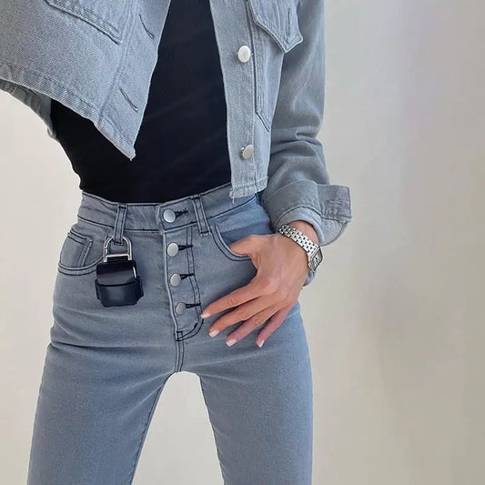 Exposed Black Straight-Leg Jeans for Women
