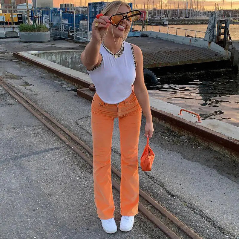 Trendy Colored High-Waist Jeans for Women