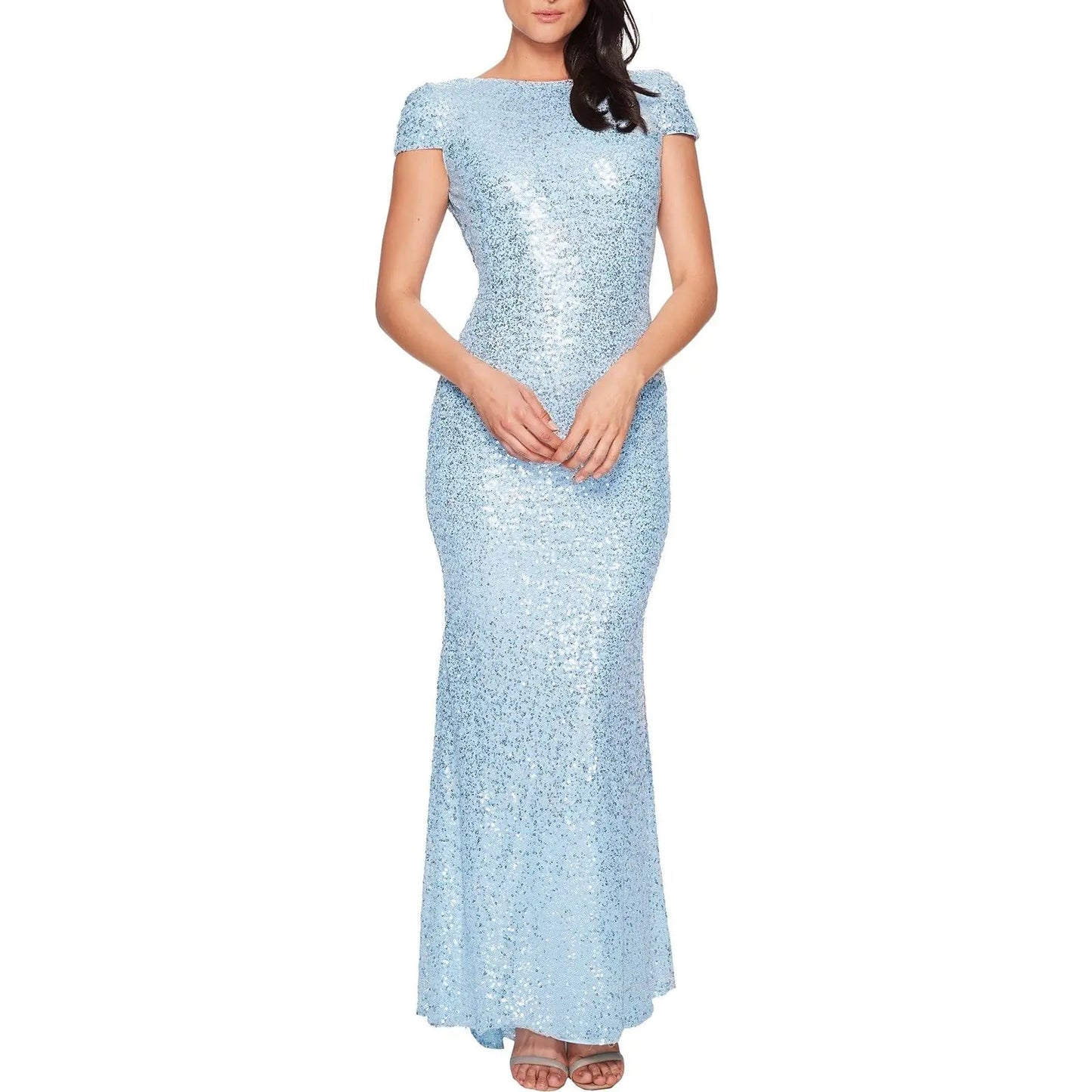 Wedding Guest Dresses for Women Women Sexy Sequin Dresses V Neck Mesh Long Sleeve Bodycon Dress 2023 Trendy Party Night Out Club Midi Dress Womens Fall Dresses(Z31-Light Blue XL)