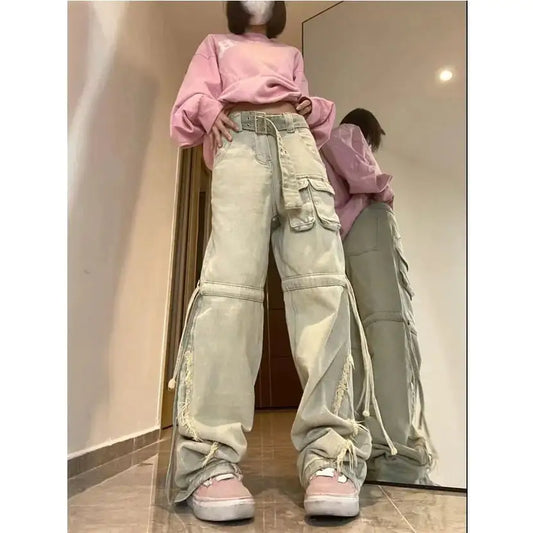 "Loose High-Waisted Work Jeans for Women"
