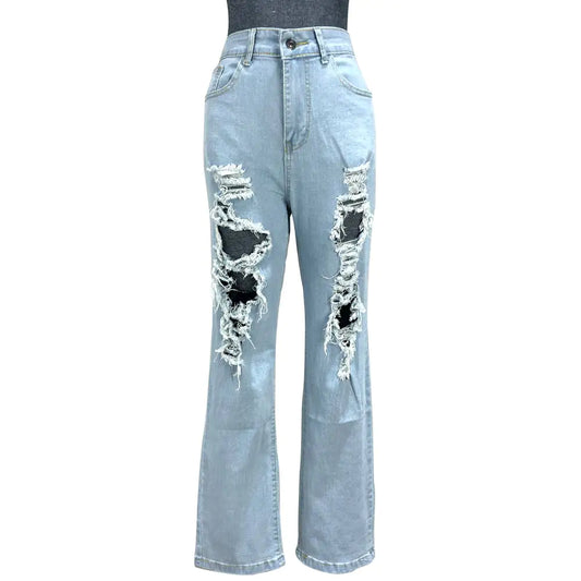 High Stretch Ripped Wide Leg Jeans for Women